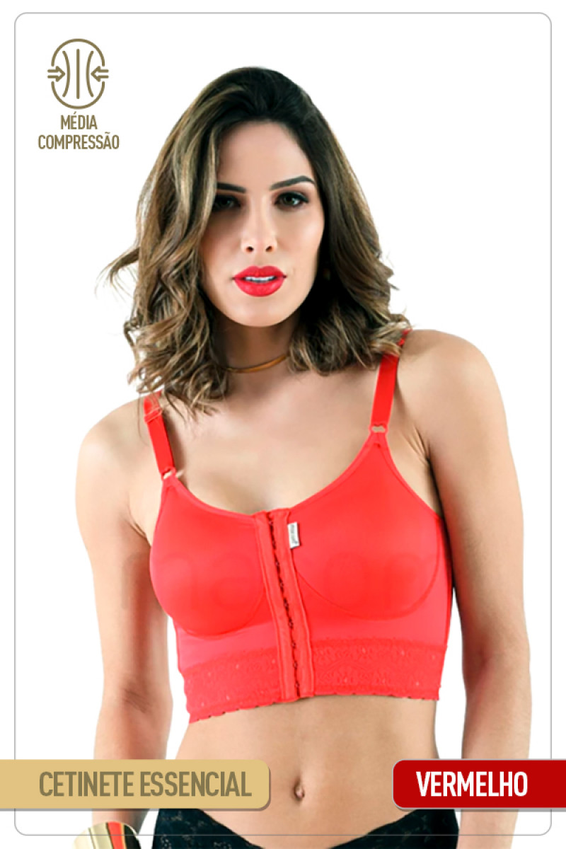 Sutiã com fechamento frontal, base reforçada com busto flexível e renda - 1006R VERMELHO