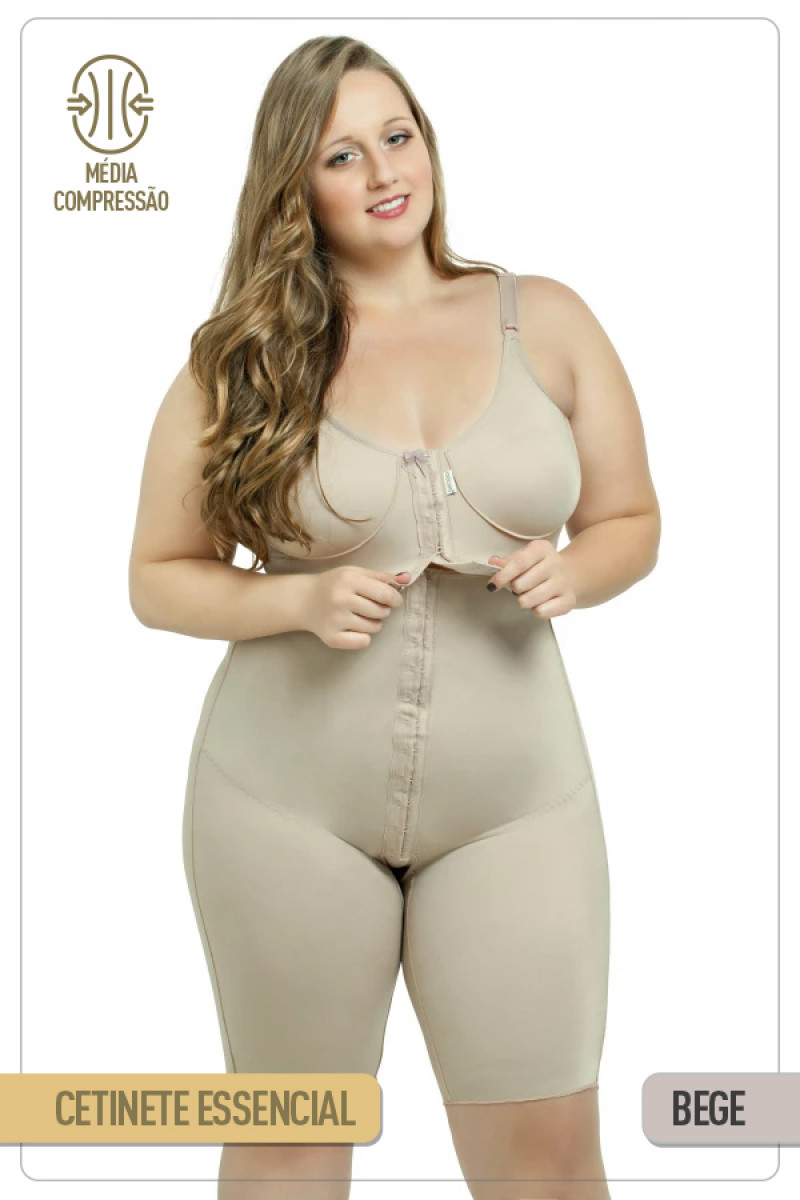 Cinta completa acima dos joelhos, com busto separado, Média Compressão - Plus Size 2016PS BEGE